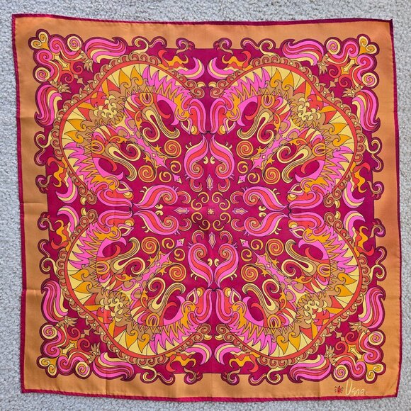 Vera Neumann Accessories - Vintage Silk Scarf Hand Rolled Psychadelic 60's Kaleidoscope